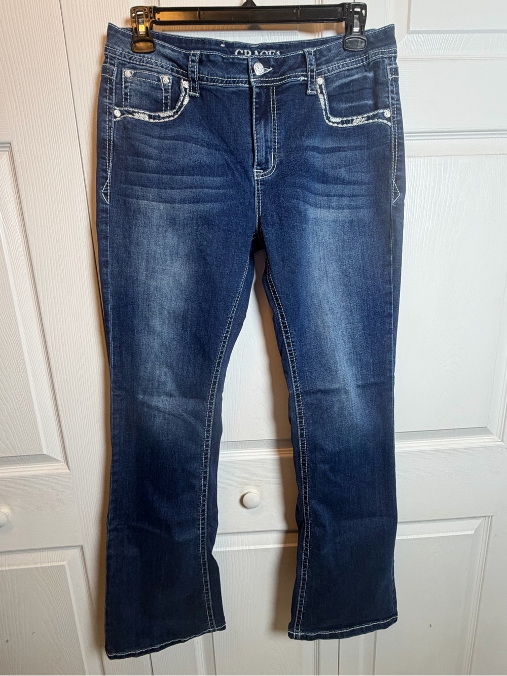 Grace in LA Easy Fit Bootcut Jeans Size 33 Embellished Pocket Stretch
